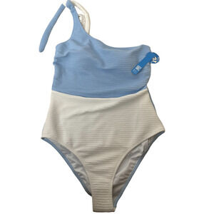 NWT Cupshe Blue & White Swimsuit  One Shoulder